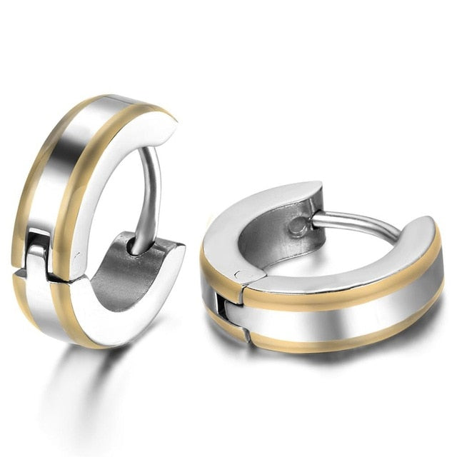 4 Pairs Striped and Polished Stainless Steel Small Hoop Earrings-Earrings-Innovato Design-Innovato Design