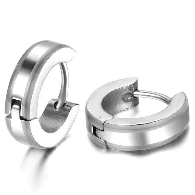 4 Pairs Striped and Polished Stainless Steel Small Hoop Earrings-Earrings-Innovato Design-Innovato Design