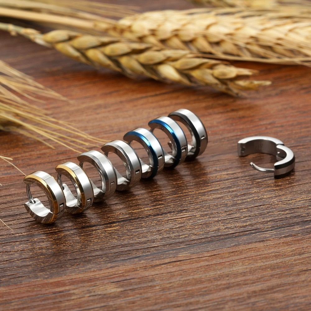 4 Pairs Striped and Polished Stainless Steel Small Hoop Earrings-Earrings-Innovato Design-Innovato Design