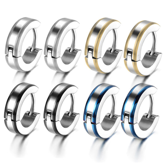 4 Pairs Striped and Polished Stainless Steel Small Hoop Earrings-Earrings-Innovato Design-Innovato Design