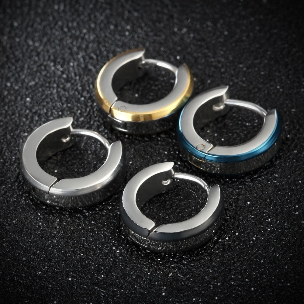 4 Pairs Striped and Polished Stainless Steel Small Hoop Earrings-Earrings-Innovato Design-Innovato Design