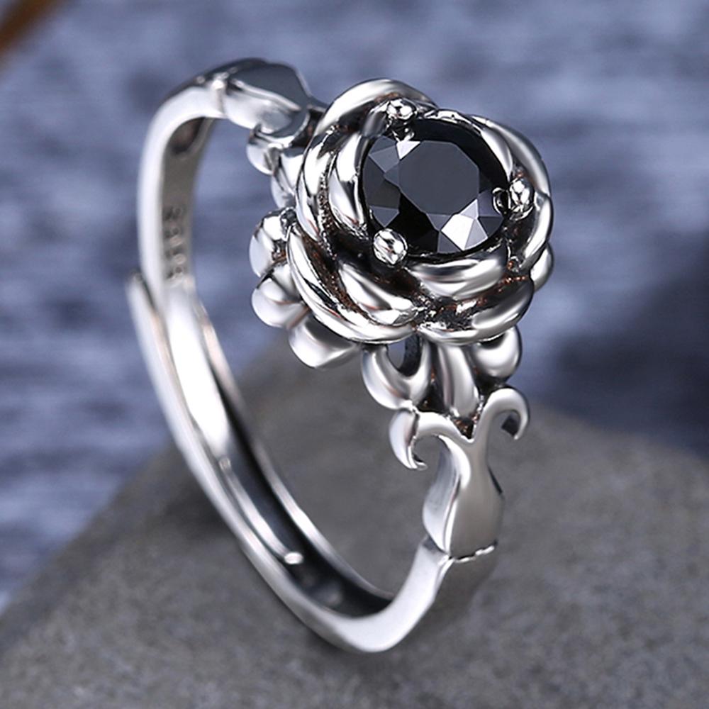 Creative Lotus Design and Cubic Zirconia 925 Sterling Silver Adjustable Fashion Ring-Rings-Innovato Design-Innovato Design