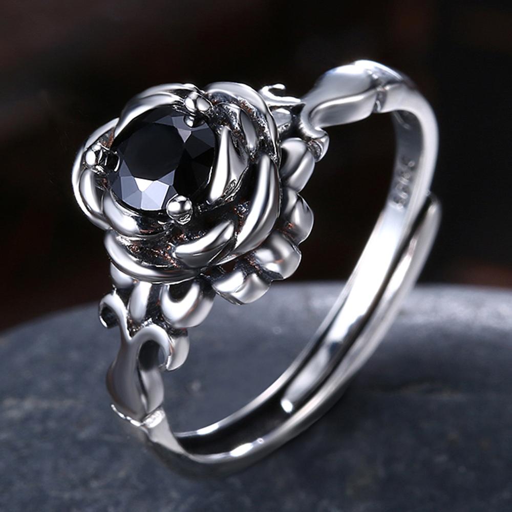 Creative Lotus Design and Cubic Zirconia 925 Sterling Silver Adjustable Fashion Ring-Rings-Innovato Design-Innovato Design