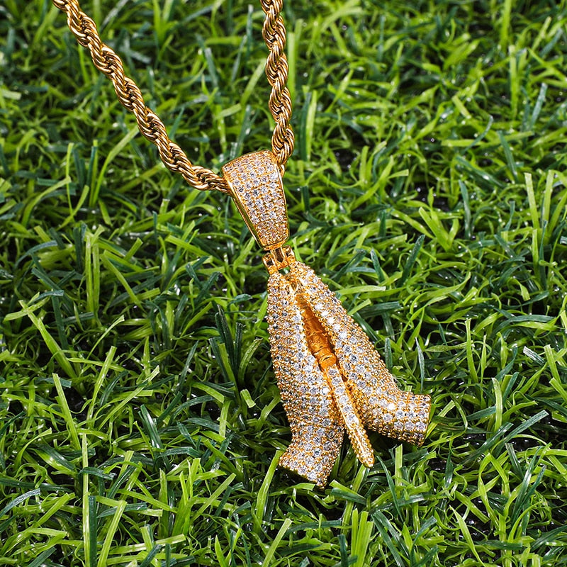 Cubic-Zirconia-Studded Praying Hands Hip-hop Pendant Necklace-Necklaces-Innovato Design-Innovato Design