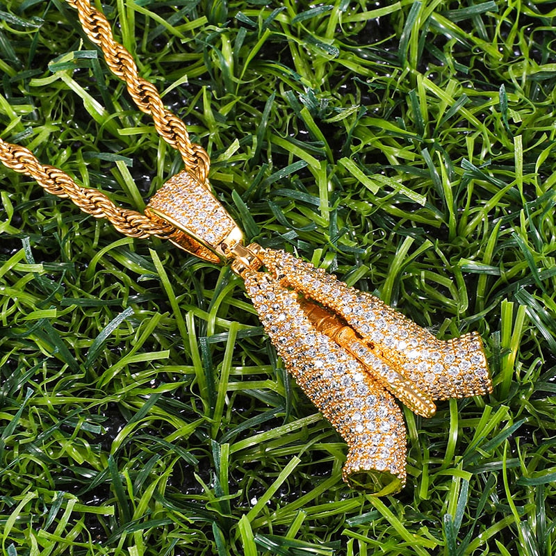 Cubic-Zirconia-Studded Praying Hands Hip-hop Pendant Necklace-Necklaces-Innovato Design-Innovato Design