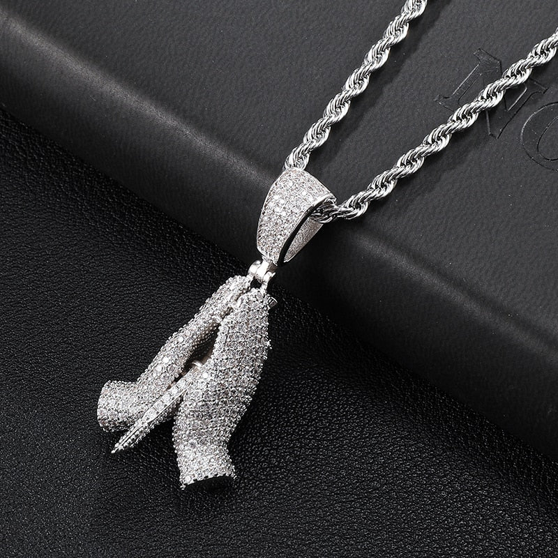 Cubic-Zirconia-Studded Praying Hands Hip-hop Pendant Necklace-Necklaces-Innovato Design-Innovato Design