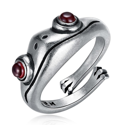 Red Garnet Frog 925 Sterling Silver Adjustable Retro Ring-Rings-Innovato Design-Innovato Design