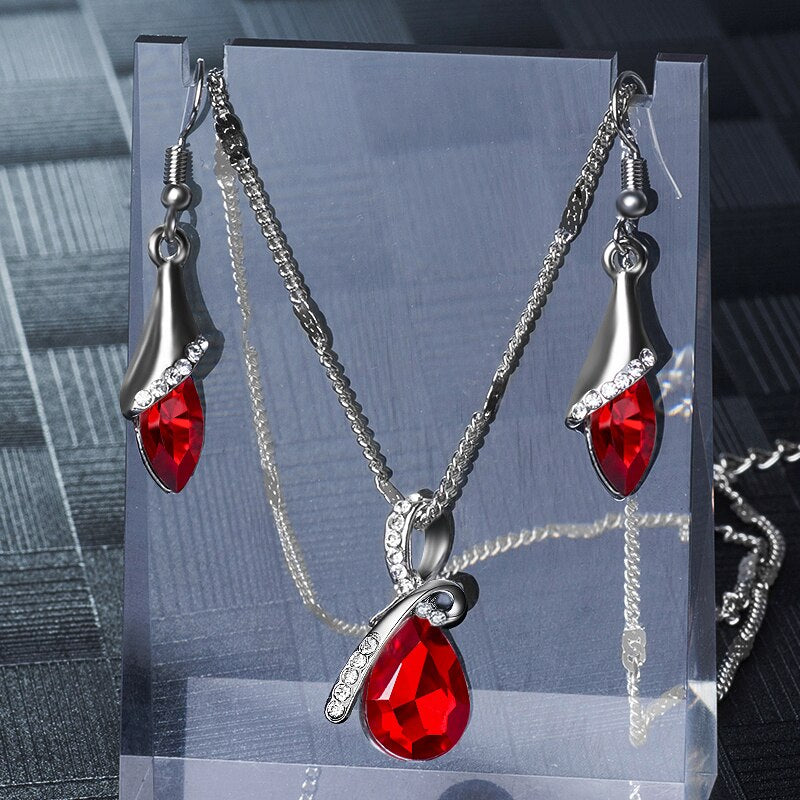 Water Drop Crystal Necklace, Bracelet & Earrings Wedding Jewelry Set-Jewelry Sets-Innovato Design-Blue-Innovato Design