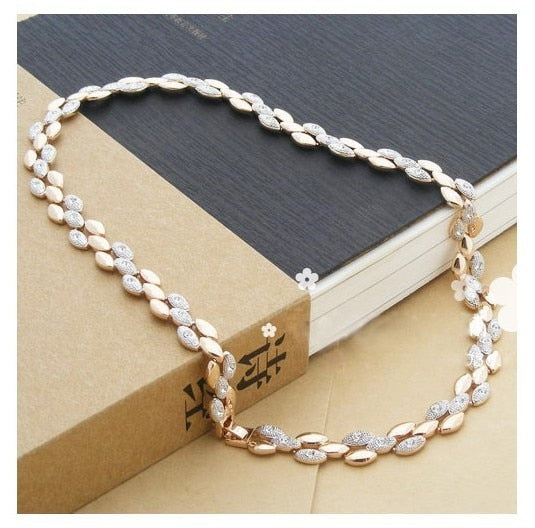 Wheat Rhinestone Necklace & Bracelet Fashion Jewelry Set-Jewelry Sets-Innovato Design-Gold-Innovato Design