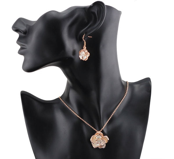 Black Rose Flower Necklace & Earrings Fashion Jewelry Set-Jewelry Sets-Innovato Design-Silver Black-Innovato Design