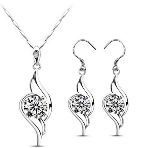 Angel Wing Cubic Zirconia Necklace & Earrings Fashion Jewelry Set-Jewelry Sets-Innovato Design-White-Innovato Design