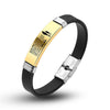 Custom Engrave Smooth Black Leather and Stainless Steel Fashion Bracelet-Bracelets-Innovato Design-Gold-Innovato Design
