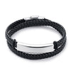 Custom Engrave Double Smooth Leather and Stainless Steel Fashion Bracelet-Bracelets-Innovato Design-Black-Innovato Design
