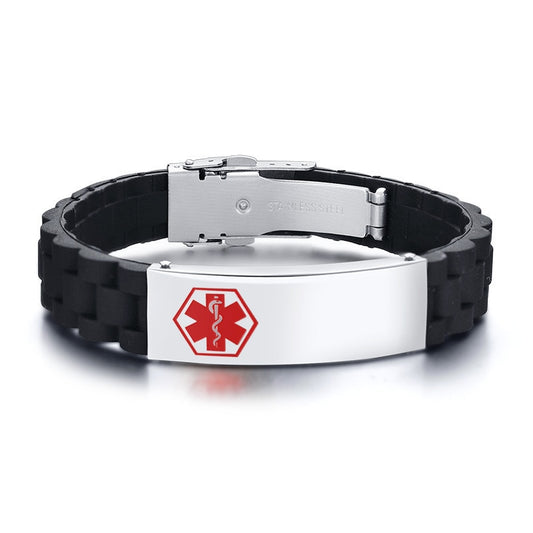Custom Engrave Medical Alert ID Silicone and Stainless Steel Personalized Bracelet