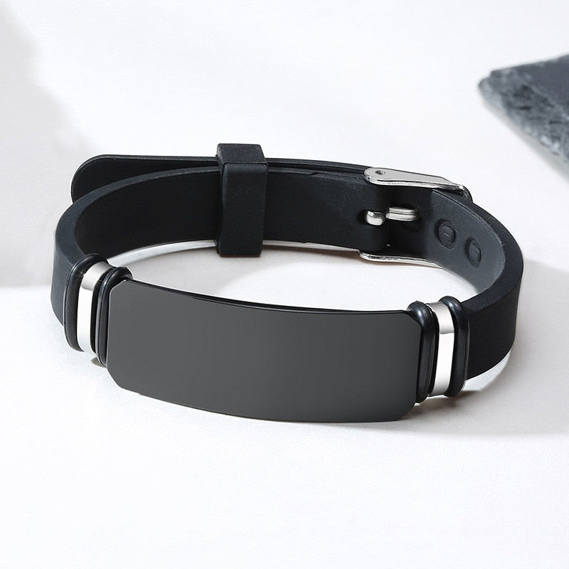 Custom Engrave Medical Alert ID Silicone and Stainless Steel Fashion Bracelet-Bracelets-Innovato Design-Silver-Innovato Design