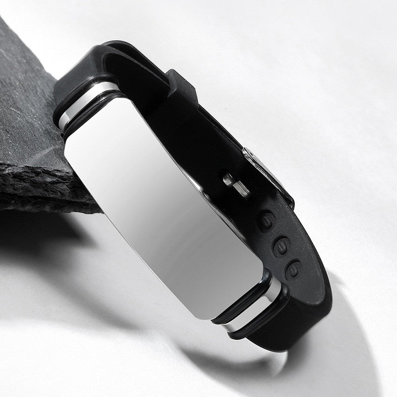 Custom Engrave Medical Alert ID Silicone and Stainless Steel Fashion Bracelet-Bracelets-Innovato Design-Silver-Innovato Design