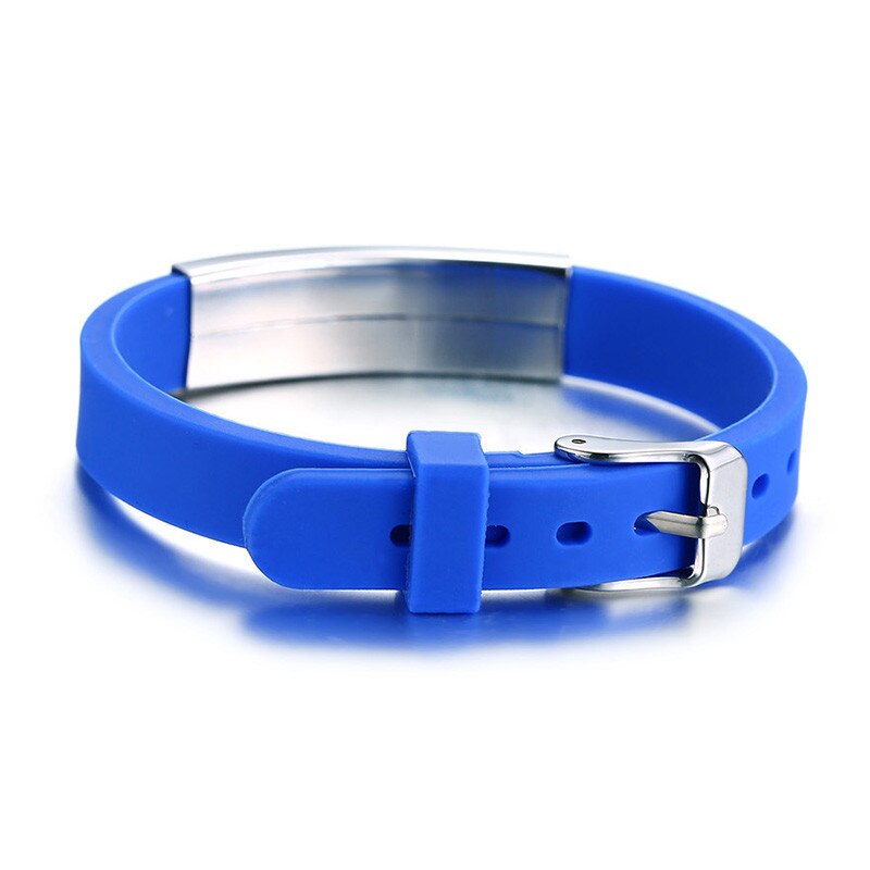 Custom Engrave Medical Alert ID Silicone and Stainless Steel Fashion Personalized Bracelet-Bracelets-Innovato Design-Blue-Innovato Design