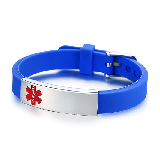 Custom Engrave Medical Alert ID Silicone and Stainless Steel Fashion Personalized Bracelet-Bracelets-Innovato Design-Blue-Innovato Design