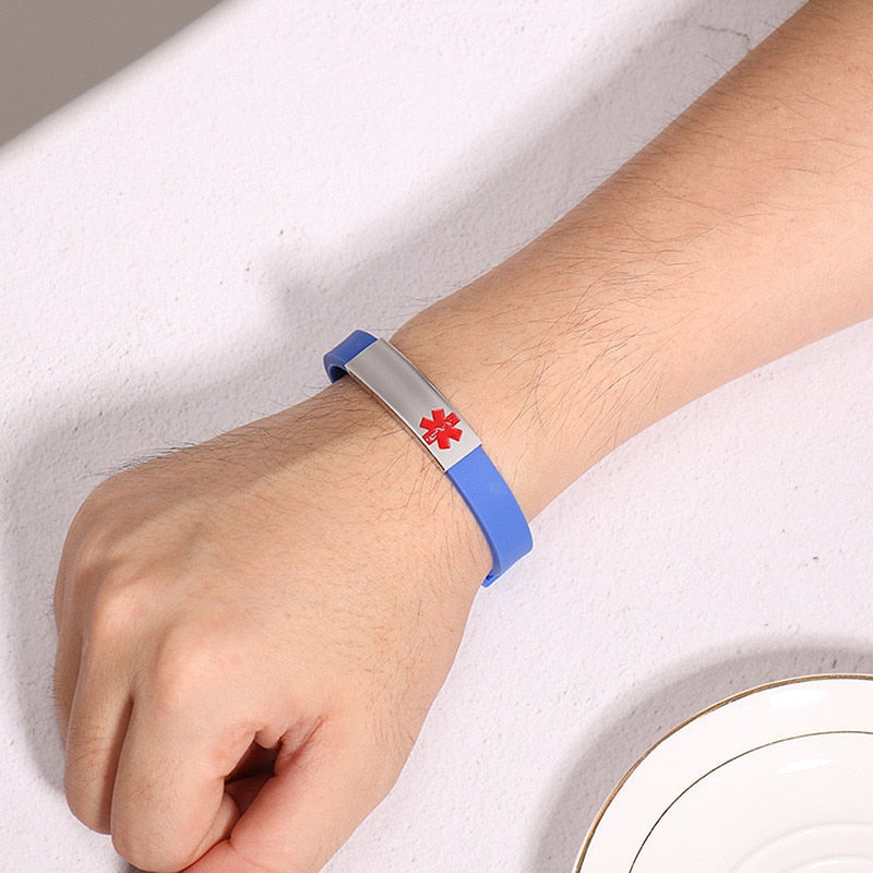 Custom Engrave Medical Alert ID Silicone and Stainless Steel Fashion Personalized Bracelet-Bracelets-Innovato Design-Blue-Innovato Design