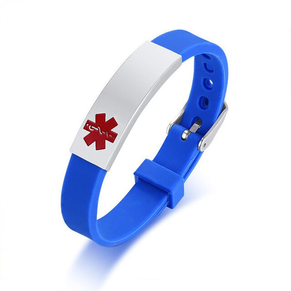 Custom Engrave Medical Alert ID Silicone and Stainless Steel Fashion Personalized Bracelet-Bracelets-Innovato Design-Blue-Innovato Design