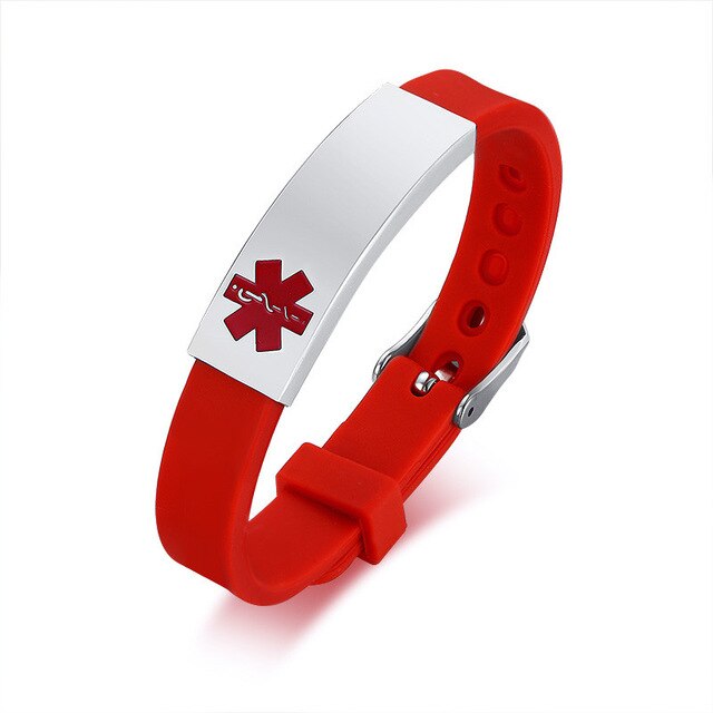 Custom Engrave Medical Alert ID Silicone and Stainless Steel Fashion Personalized Bracelet-Bracelets-Innovato Design-Red-Innovato Design