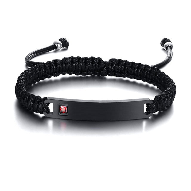 Custom Engrave Birthstone Stainless Steel Braided Bracelet-Bracelets-Innovato Design-Red-Innovato Design