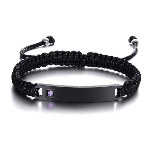 Custom Engrave Birthstone Stainless Steel Braided Bracelet-Bracelets-Innovato Design-Purple-Innovato Design