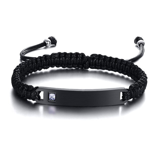 Custom Engrave Birthstone Stainless Steel Braided Bracelet-Bracelets-Innovato Design-Crystal-Innovato Design