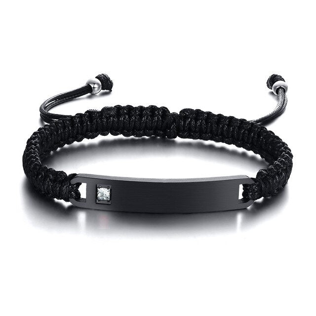 Custom Engrave Birthstone Stainless Steel Braided Bracelet-Bracelets-Innovato Design-White-Innovato Design