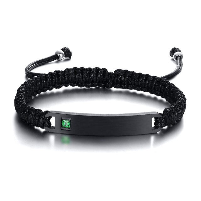 Custom Engrave Birthstone Stainless Steel Braided Bracelet-Bracelets-Innovato Design-Green-Innovato Design