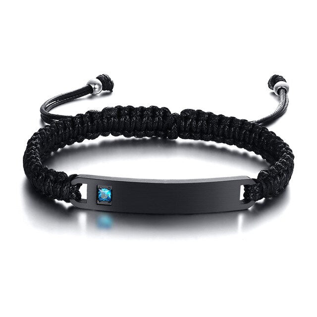 Custom Engrave Birthstone Stainless Steel Braided Bracelet-Bracelets-Innovato Design-Light Blue-Innovato Design