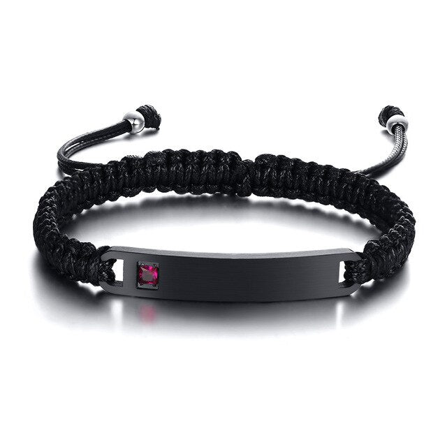 Custom Engrave Birthstone Stainless Steel Braided Bracelet-Bracelets-Innovato Design-Rose-Innovato Design