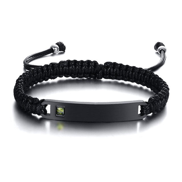 Custom Engrave Birthstone Stainless Steel Braided Bracelet-Bracelets-Innovato Design-Light Green-Innovato Design