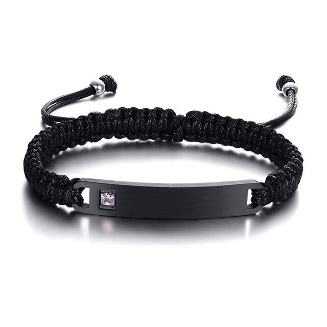 Custom Engrave Birthstone Stainless Steel Braided Bracelet-Bracelets-Innovato Design-Pink-Innovato Design