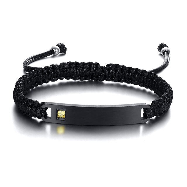 Custom Engrave Birthstone Stainless Steel Braided Bracelet-Bracelets-Innovato Design-Yellow-Innovato Design