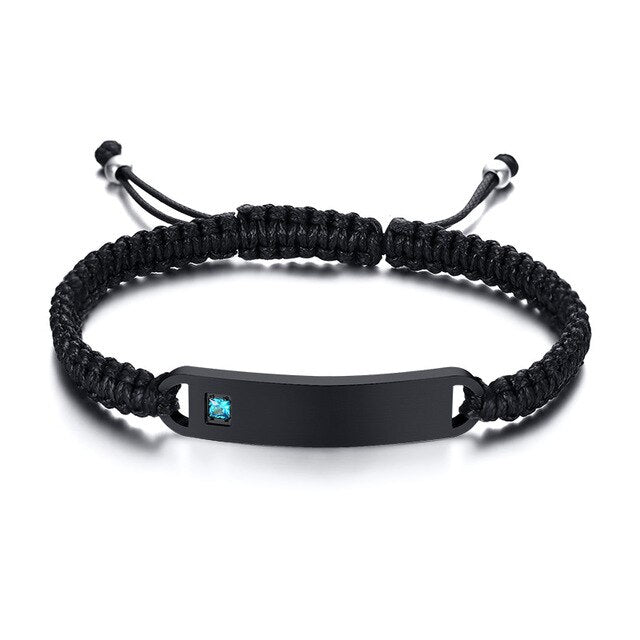 Custom Engrave Birthstone Stainless Steel Braided Bracelet-Bracelets-Innovato Design-Sky Blue-Innovato Design