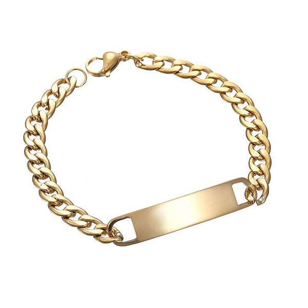 Custom Engrave Link Chain Stainless Steel Personalized Bracelet-Bracelets-Innovato Design-Gold-7.68in-Innovato Design