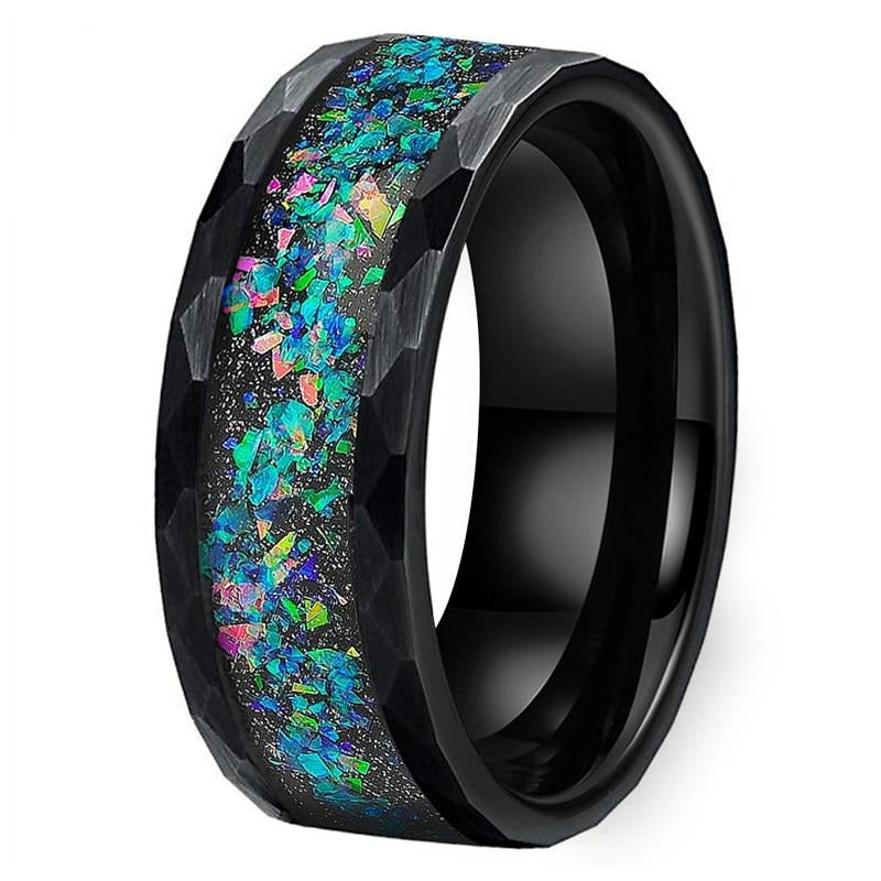 Opal Inlay Multi-Faceted Tungsten Wedding Ring-Rings-Innovato Design-7-Innovato Design