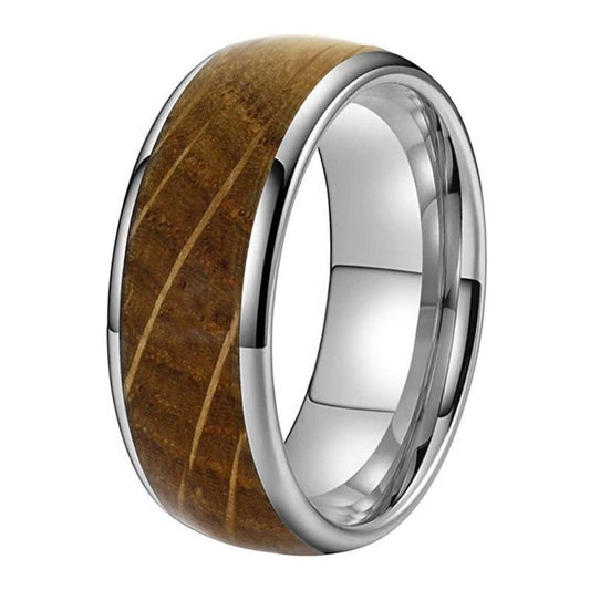 8mm Whiskey Barrel Oak Wood Inlay Dome Band Tungsten Wedding Ring-Rings-Innovato Design-7-Innovato Design