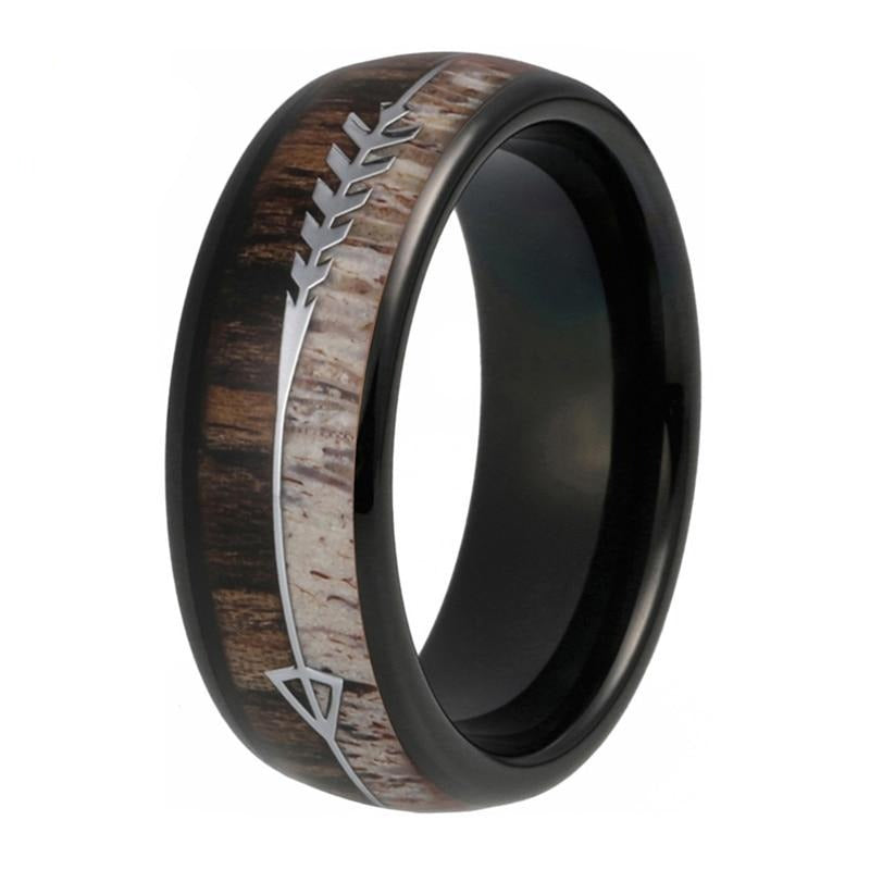 8mm Arrow Inlay Deer Antler and Zebra Wood Tungsten Carbide Ring ...