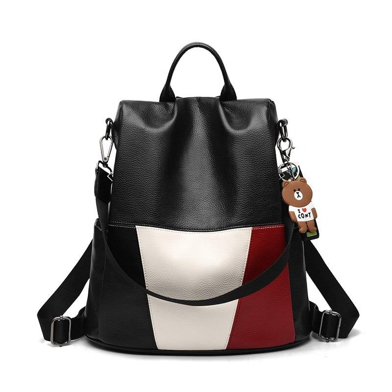 Leather Shoulder Bag, School Bag and Backpack with Bear Tassel-Backpacks-Innovato Design-Innovato Design