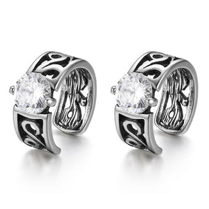 Cubic Zirconia Inlay Stainless Steel Vintage Clip Earrings-Earrings-Innovato Design-White-Innovato Design