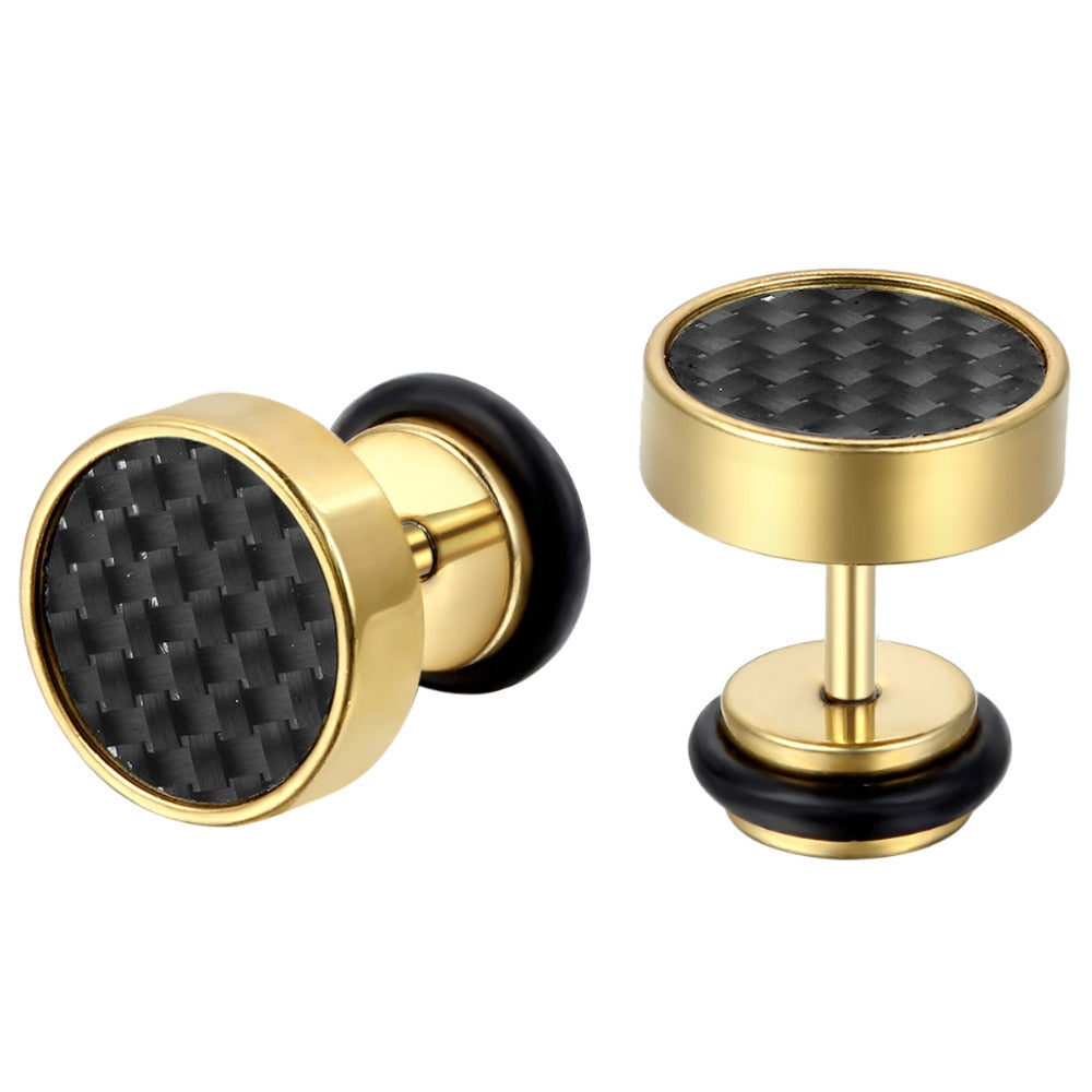 3 Pairs 8mm Tunnel Plug with Carbon Fiber Stainless Steel Stud Earrings-Earrings-Innovato Design-Innovato Design