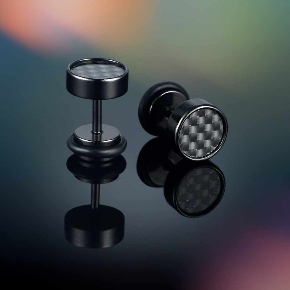 3 Pairs 8mm Tunnel Plug with Carbon Fiber Stainless Steel Stud Earrings-Earrings-Innovato Design-Innovato Design