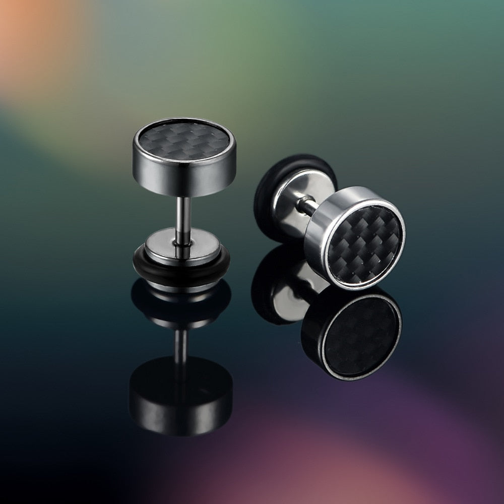 3 Pairs 8mm Tunnel Plug with Carbon Fiber Stainless Steel Stud Earrings-Earrings-Innovato Design-Innovato Design