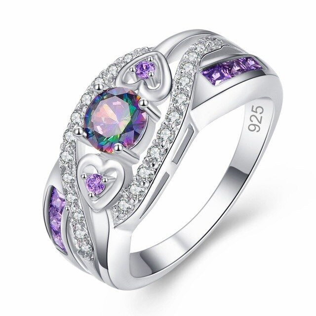 Cubic Zirconia Silver-Plated Heart Steel Engagement Ring-Rings-Innovato Design-6-Purple-Innovato Design