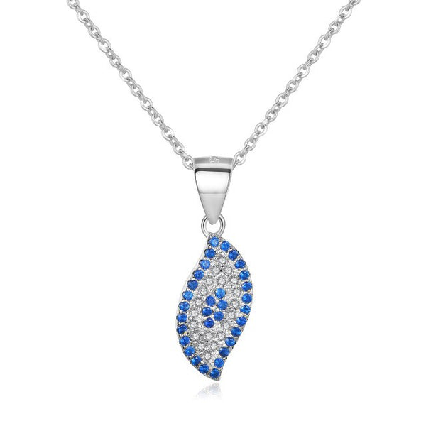 Turkish Evil Eye Blue Cubic Zirconia 925 Sterling Silver Fashion Necklace-Necklaces-Innovato Design-Silver-18 Inch-Innovato Design