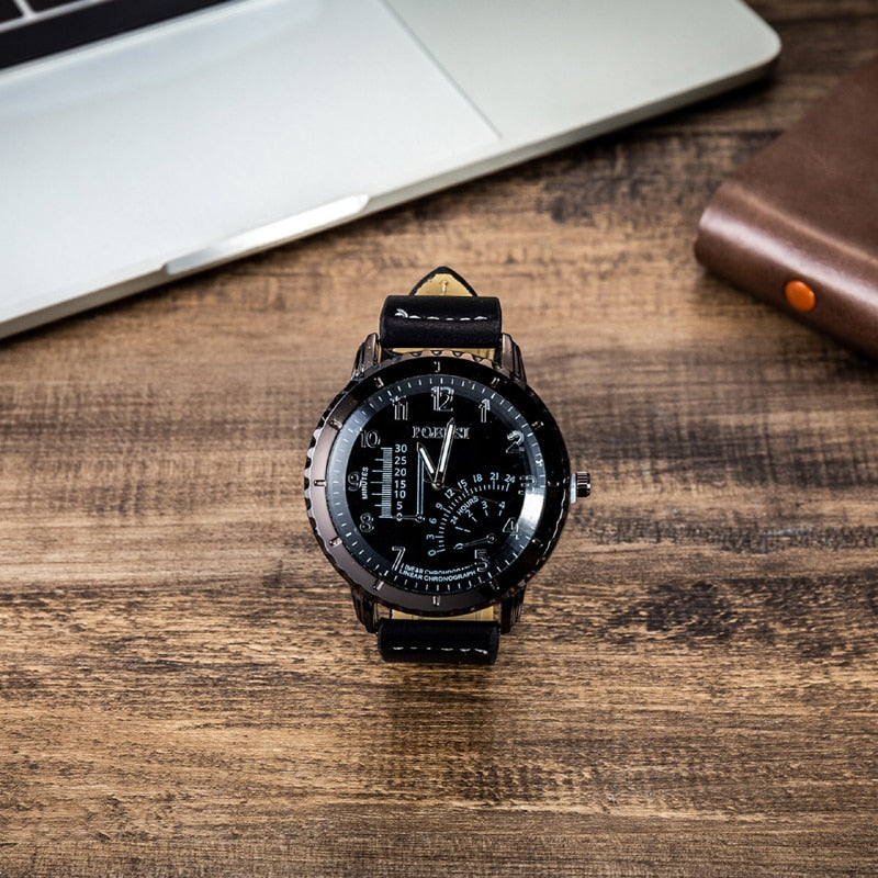 Men Quartz Watch, Sunglasses, Folding Wallet, Belt, and Tie Clip Gift Set-Jewelry Sets-Innovato Design-Black-Innovato Design