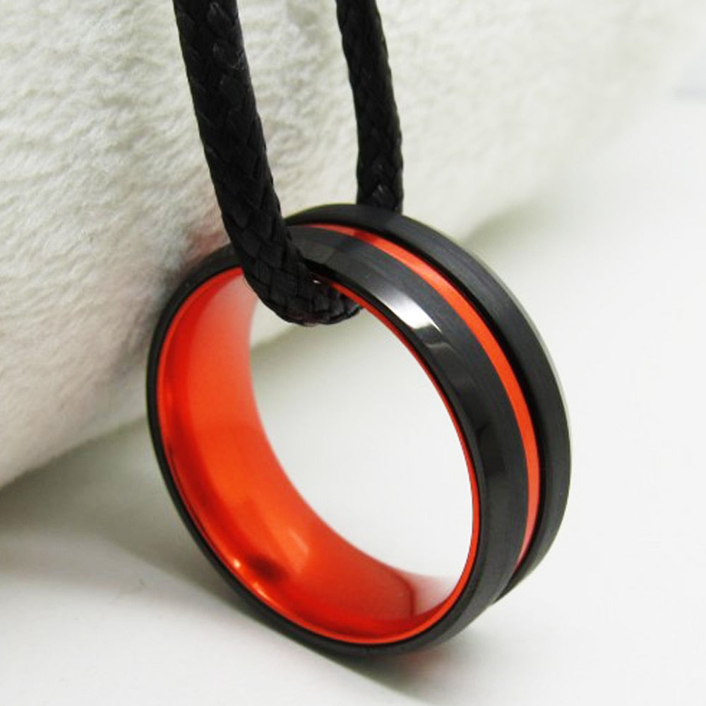 Black Beveled and Orange-Plated Tungsten Fashion Wedding Band-Rings-Innovato Design-6-Innovato Design