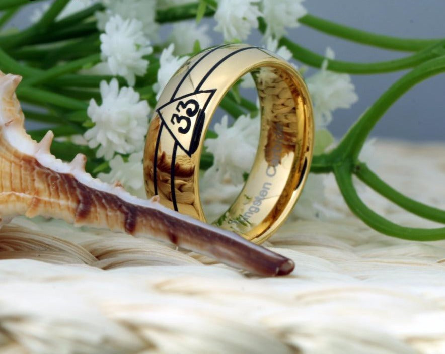 8mm Golden Domed 33rd Degree Masonic Tungsten Carbide Wedding Ring-Rings-Innovato Design-4-Innovato Design
